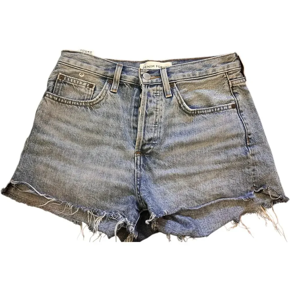 Aritzia Denim Forum Yoko High Rise Button Fly Raw Hem Cut Off Shorts, Size 26 - Picture 1 of 4